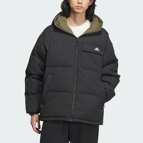 阿迪达斯双面穿连帽鸭绒男羽绒服