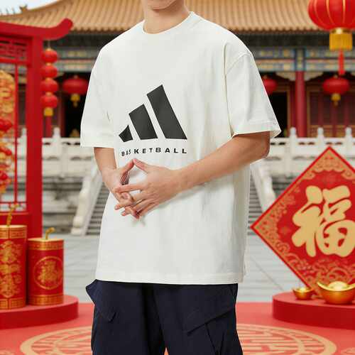 阿迪达斯男女同款短袖2026春新款纯棉篮球上衣宽松圆领T恤 JZ9528