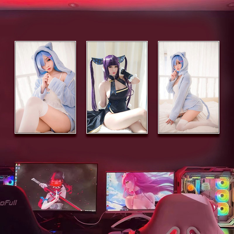 情趣酒店卧室女仆性感服装挂画最终幻想7装饰画酒吧制服少女壁画