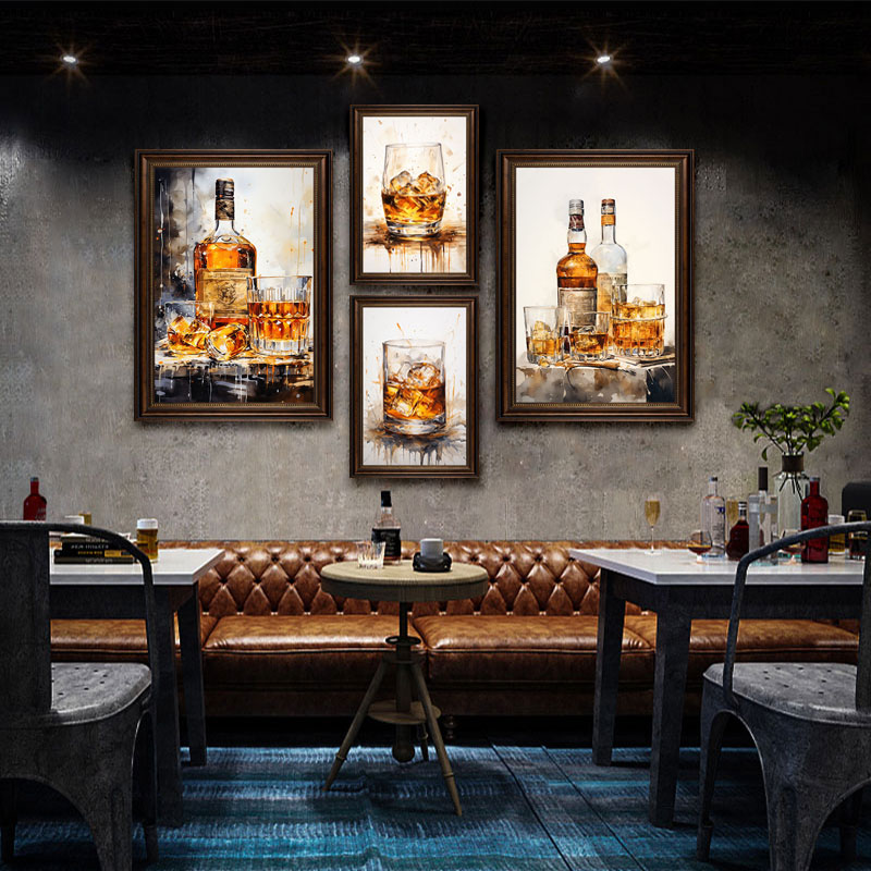 酒吧威士忌复古框装饰画雪茄吧餐吧挂画西餐厅小酒馆烟酒行壁画
