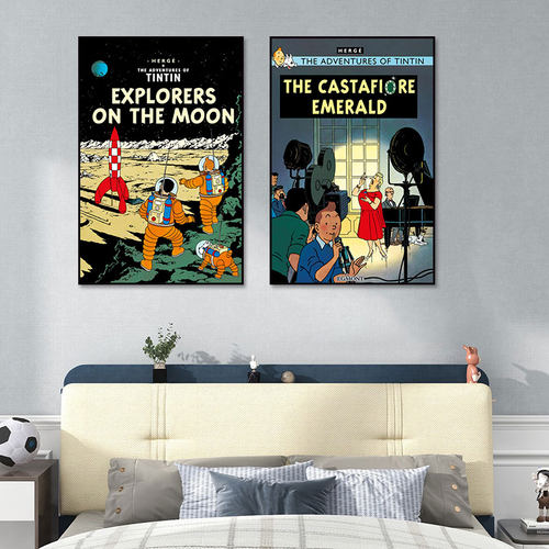 丁丁历险记挂画儿童房卡通海报画