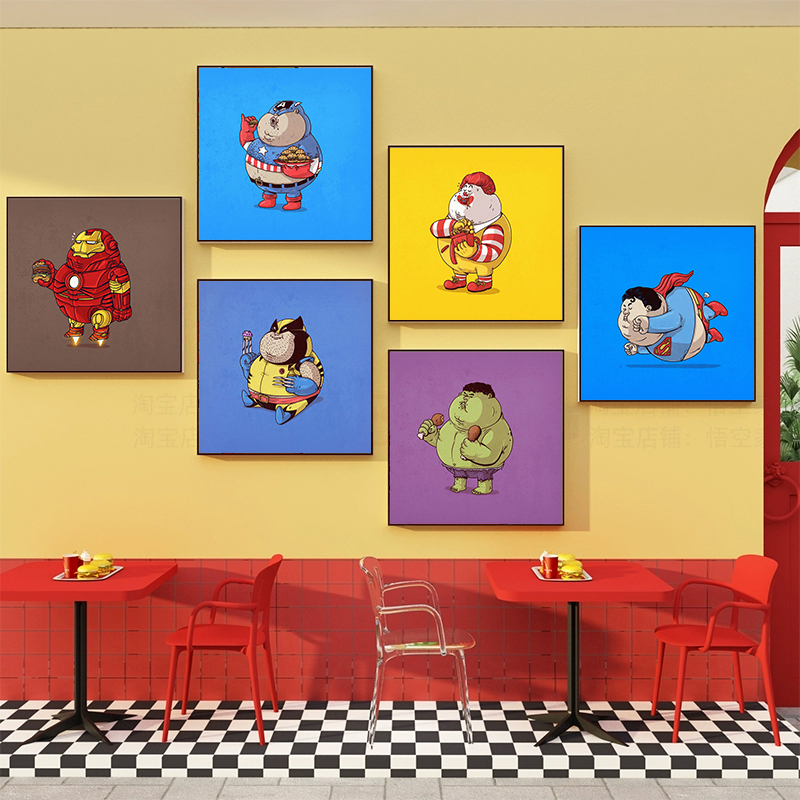 汉堡店装饰画炸鸡奶茶店墙面挂画麦当劳肯德基甜甜圈卡通漫威壁画图片