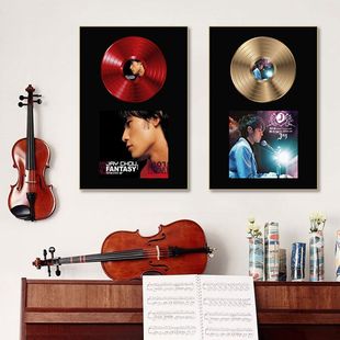 周杰伦装 饰画影音室工作室音乐课室挂画卧室JAY黑胶唱片专辑壁画