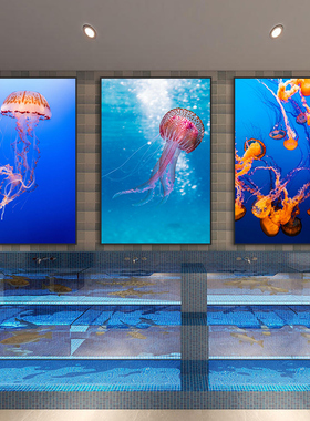 唯美水母装饰画海洋馆水族馆墙面挂画客厅餐厅走廊浮游生物壁画