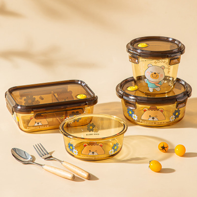 饭盒微波炉加热玻璃碗带盖子上班族带饭餐盒分隔密封盒水果便当盒