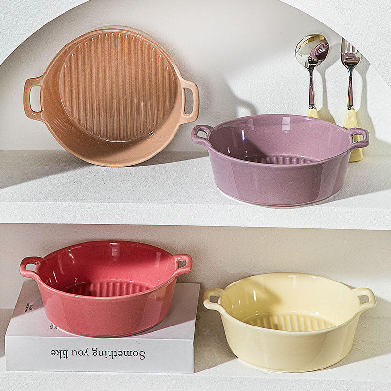 陶瓷条纹烤碗家用双耳面碗螺蛳粉碗空气炸锅碗水果沙拉碗蒸碗汤碗,餐饮具,碗,淘宝优惠券,粉丝福利购,淘宝优惠卷