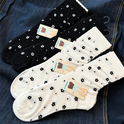 小花堆堆女袜春秋无骨中筒长袜子