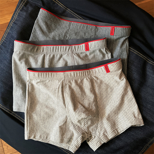 日系条纹中腰青年四角短裤 男士 纯棉舒适透气男平角裤 阿罗裤 衩 内裤