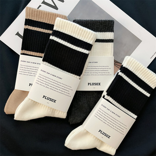 3双男女中长筒袜子纯棉ins潮春秋日系条纹秋冬长袜男运动篮球袜棉