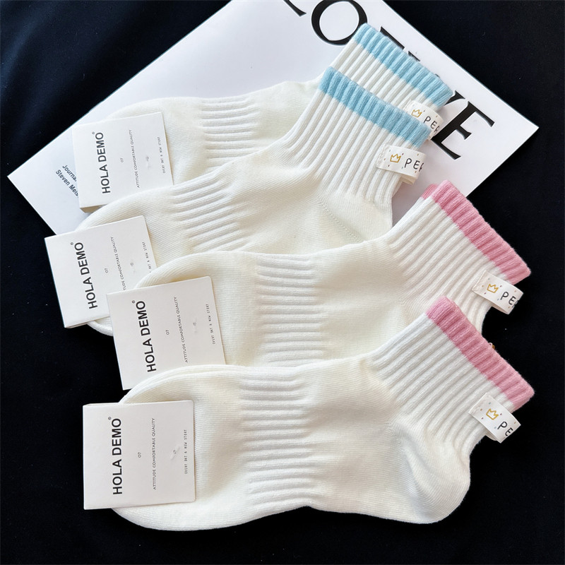 吉良先生 纯白袜子女士短袜拼色布标学院风精梳棉女袜可爱中筒袜,女士内衣/男士内衣/家居服,短袜,淘宝优惠券,粉丝福利购,淘宝优惠卷