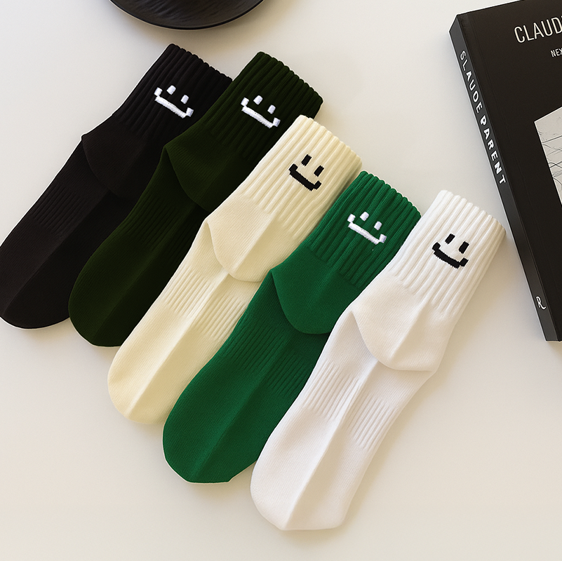 吉良先生 男士中筒袜纯棉吸汗防臭运动男袜潮笑脸女袜黑白色男袜,女士内衣/男士内衣/家居服,短袜,淘宝优惠券,粉丝福利购,淘宝优惠卷