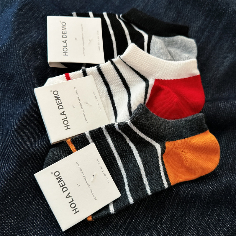吉良先生 袜子男士船袜潮ins运动条纹女袜夏季薄款精梳棉女士短袜