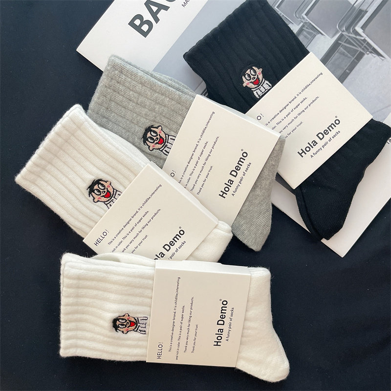 3双 男女中筒袜子纯棉透气ins透气卡通人物刺绣情侣袜篮球运动袜,女士内衣/男士内衣/家居服,中筒袜,淘宝优惠券,粉丝福利购,淘宝优惠卷