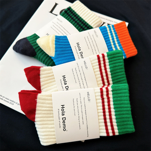 吉良先生 潮ins条纹女袜纯棉秋冬男袜百搭女士中筒袜中性情侣袜子