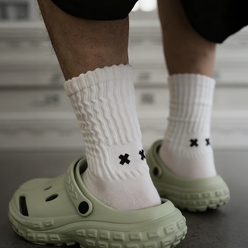 吉良先生 男士中筒袜纯棉吸汗防臭运动男长筒袜子高品质刺绣女袜