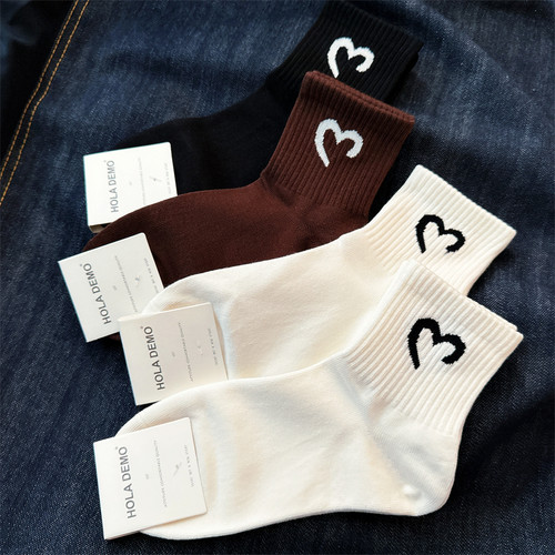 纯棉爱心女袜百搭棉袜女士中筒袜