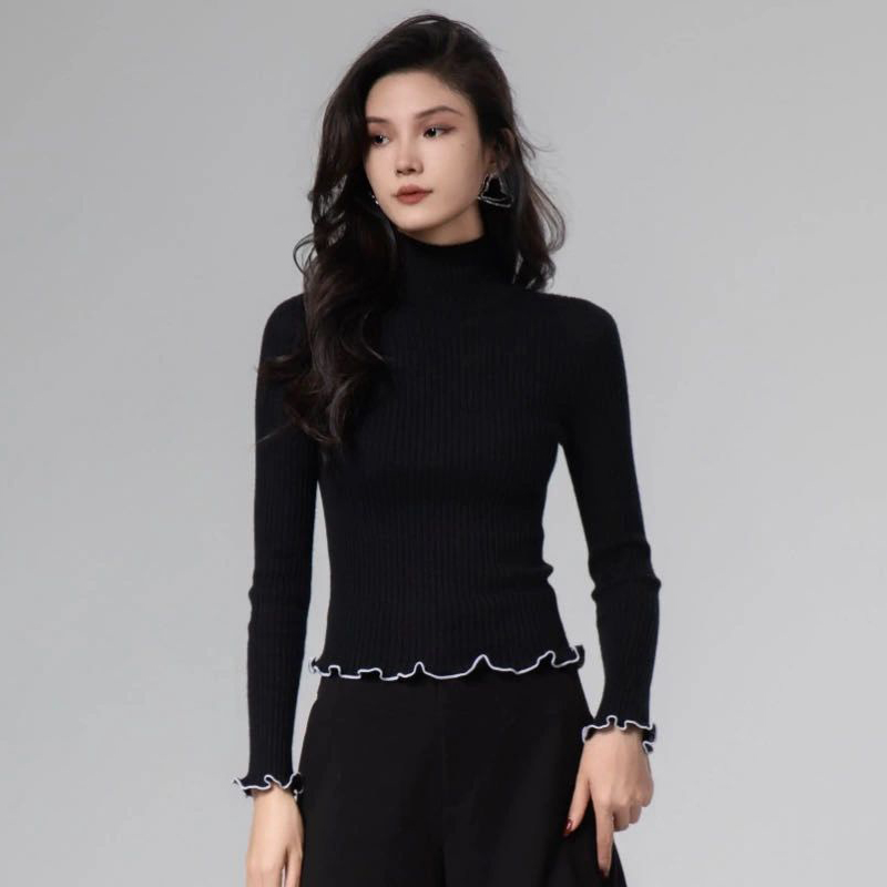 山羊绒无缝针织打底衫烟管领