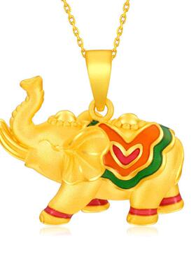 3D硬金大象黄金珐琅铜镀金福象小象吊坠diy挂件沙金烤漆款