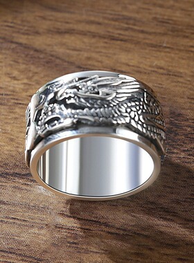 扳指男款大拇指纯银戒指男祥龙旋转复古个性男士宽面霸气指环