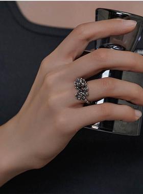 小老虎纯银开口戒指男女新款国潮个性复古生肖尾戒戒指ins小众高