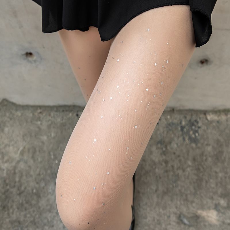 2023新款宇宙星星闪亮印花学院 百搭个性柔美包心丝连裤袜 女