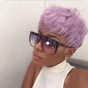 跨境新品假发hair欧美假发女短发时尚浅紫色化纤全头套Pixie wigs