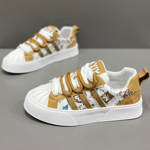 贝壳头潮男鞋2026新款冬季透气拼色百搭软底休闲板鞋三道杠轻便鞋