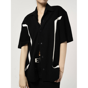 男毛巾肌理感撞色休闲上衣 解构设计感古巴领短袖 CHANSUER 夏季