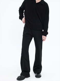 垂感抗皱立体剪裁微廓休闲裤 CHANSUER 澳洲羊毛罗马布宽松直筒裤