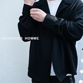 CHANSUER 男 衬衫 福利款 澳洲羊毛老钱宽松外套黑色古巴领长袖
