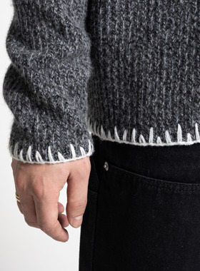 CHANSUER 冬季慵懒风500G加厚RWS羊毛手缝线宽松圆领套头渐变毛衣