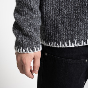 CHANSUER 慵懒风500G加厚RWS羊毛手缝线宽松圆领套头渐变毛衣 冬季