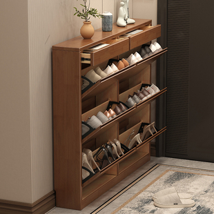 实木鞋柜家用家用门口入户室内翻斗超薄款极窄版小型大容量收纳柜