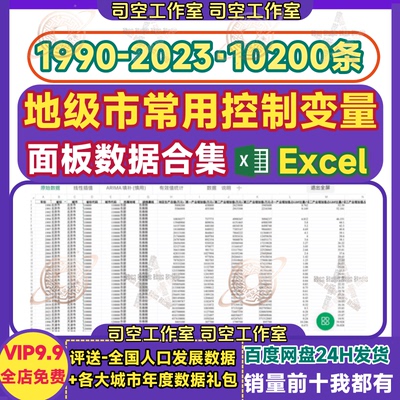 全国1990-2023年地级市常用控制变量全国300个城市面板数据excel