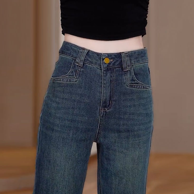 覆古窄版阔腿裤女士春秋季牛仔裤新款2025年高腰垂感百搭直筒裤子