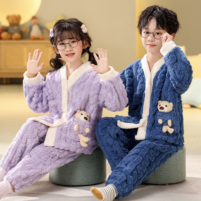 小香风系列秋冬珊瑚绒儿童睡衣