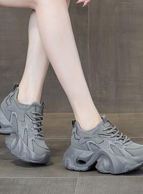 采购代理灰色Daddy女鞋2025秋季新款厚底小7厘米时尚休闲白鞋