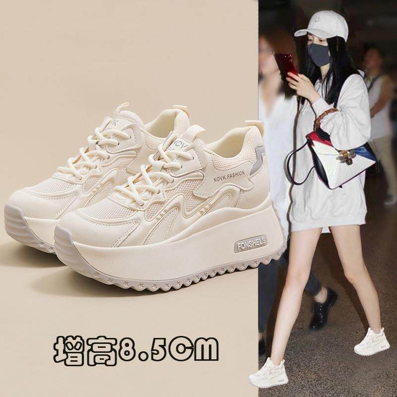 超透气+轻便不累脚~透气网鞋女厚底真皮休闲小白鞋子