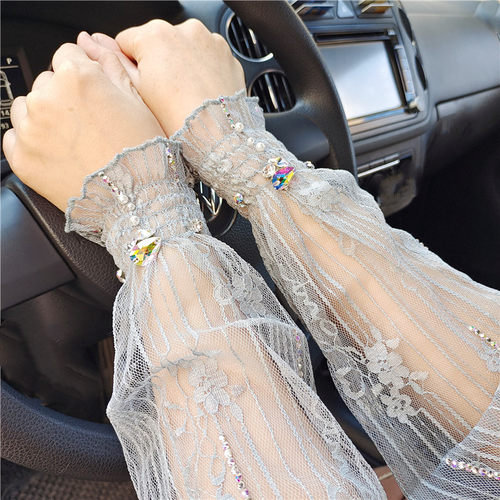 夏季纯色蕾丝薄款防晒袖套开车女