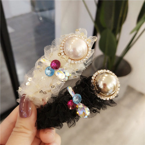 韩国叠纱水钻bb发夹边夹少女发卡