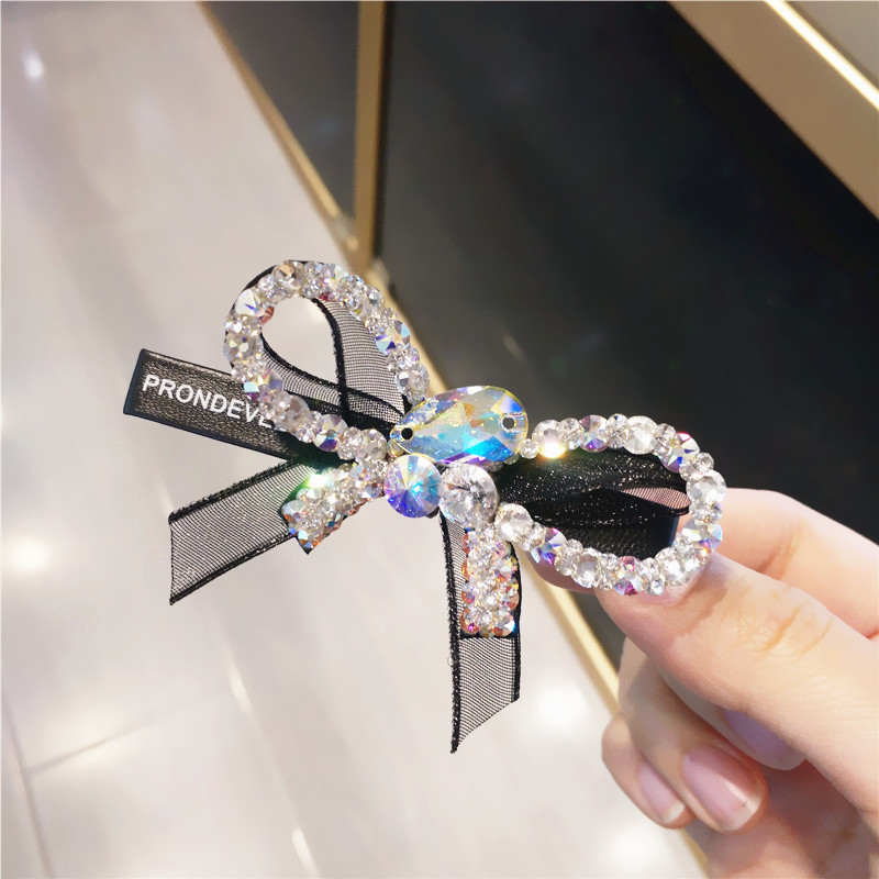 闪亮娟纱蝴蝶结发夹进口水钻头饰
