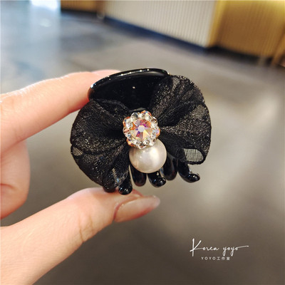 3.5厘米超仙网纱蝴蝶结抓夹小号马尾南瓜发夹后脑勺水钻发卡夹子