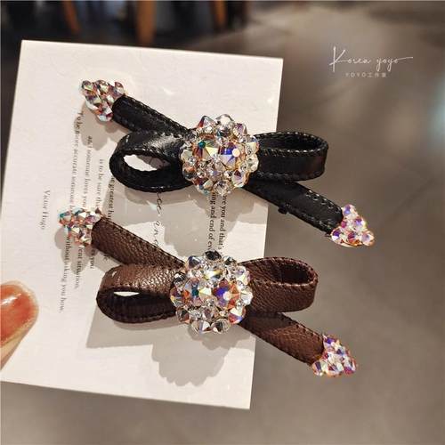 韩国进口皮质刘海边夹百搭水晶镶钻碎发卡子气质发夹发饰头饰