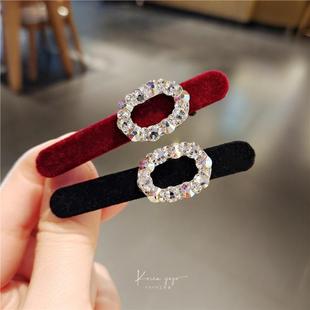 6镶钻丝绒蝴蝶结鸭嘴夹高级感发夹侧边刘海边夹红色夹子头饰发饰