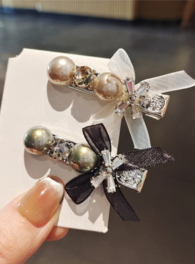 韩系珍珠水钻蝴蝶结鸭嘴夹6cm