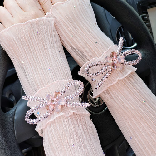 亲肤蕾丝宽松防晒冰袖薄纱户外骑行电动车夏季护臂手套袖防紫外线