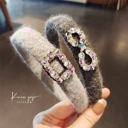 秋冬毛绒水钻发箍防滑发卡