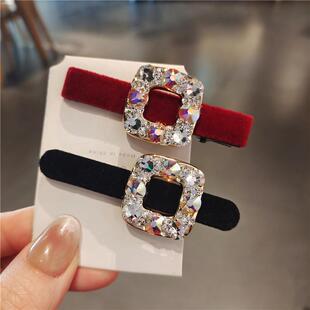 新年红色布艺发夹新款6厘米鸭嘴夹刘海边夹镶钻水钻发饰头饰品女