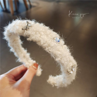 高颅顶2厘米宽羊羔毛水晶发箍头箍舒适防滑压发卡子发卡发饰头饰