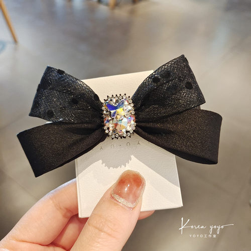 马尾发夹布艺纱镶钻蝴蝶结